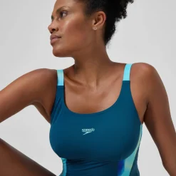 Maillot de bain Femme effet galbant imprimé Splice sarcelle foncé/vert