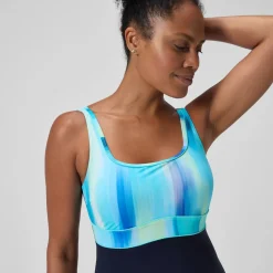 Maillot de bain Femme effet galbant imprimé Contour Eclipse bleu marine/vert
