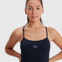 Maillot de bain Femme Endurance+ à bretelles fines Bleu marine