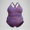 Maillot de bain Femme Plus Size effet galbant V Neck rose/orange