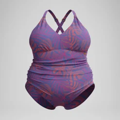Maillot de bain Femme Plus Size effet galbant V Neck rose/orange