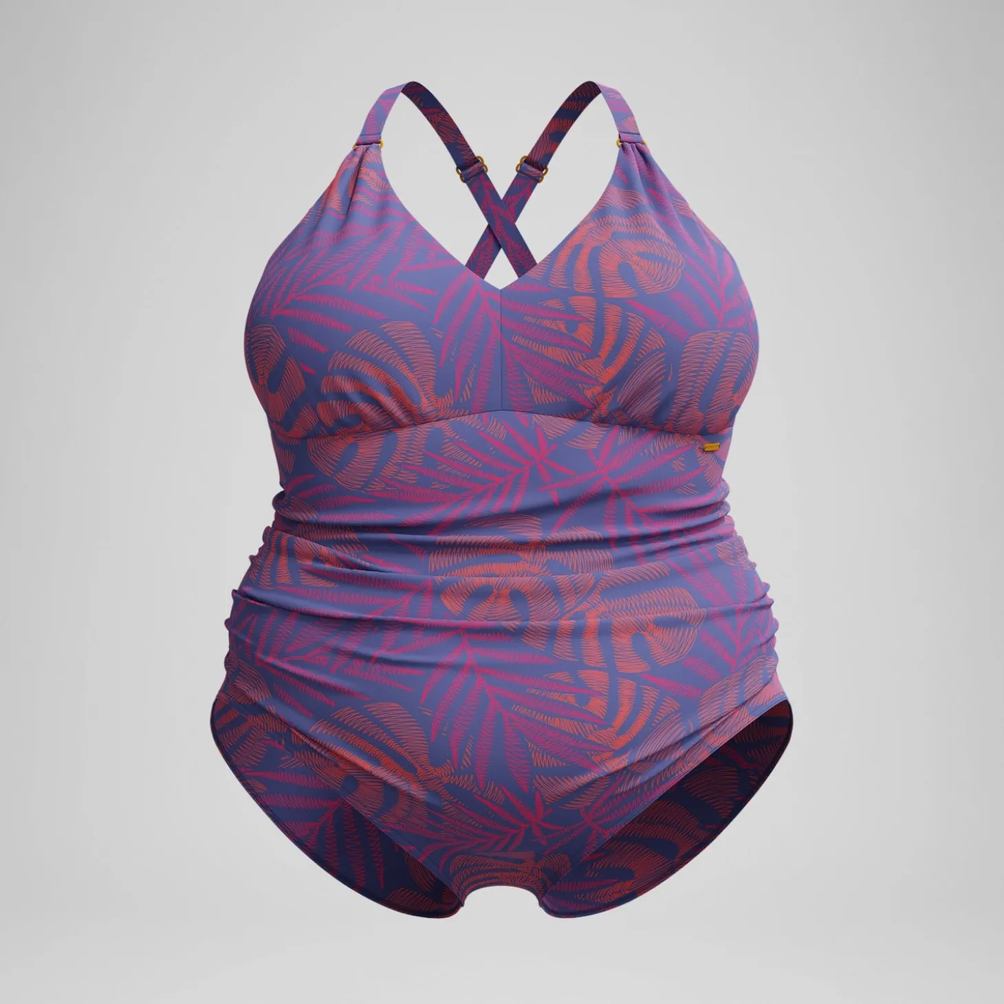 Maillot de bain Femme Plus Size effet galbant V Neck rose/orange