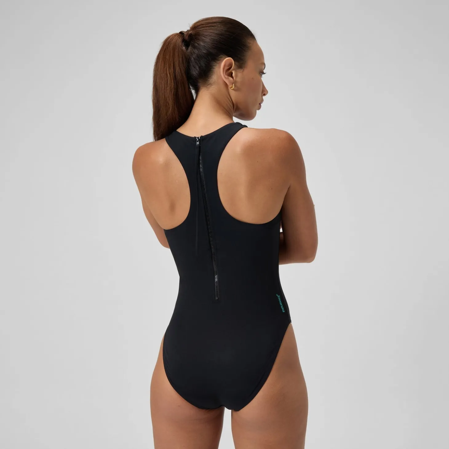 Maillot de bain Femme Racer Zip avec soutien-gorge intégré noir