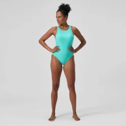 Maillot de bain Femme Solid à col haut turquoise