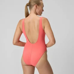 Maillot de bain Femme texturé à dos en U Deep corail