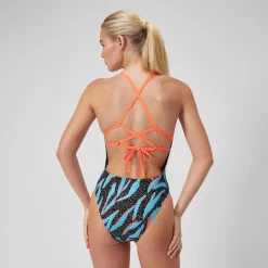 Maillot de bain Femmes à nouer dans le dos Allover Digital pour Femmes Noir/Bleu picton/Rouge sirène