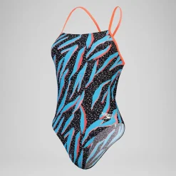 Maillot de bain Femmes à nouer dans le dos Allover Digital pour Femmes Noir/Bleu picton/Rouge sirène
