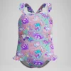 Maillot de bain Fille à fines bretelles et volants rose/violet