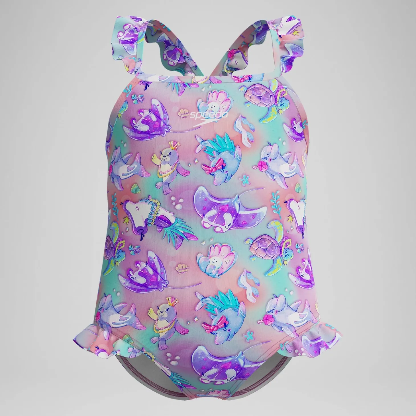 Maillot de bain Fille à fines bretelles et volants rose/violet