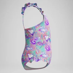 Maillot de bain Fille à fines bretelles et volants rose/violet