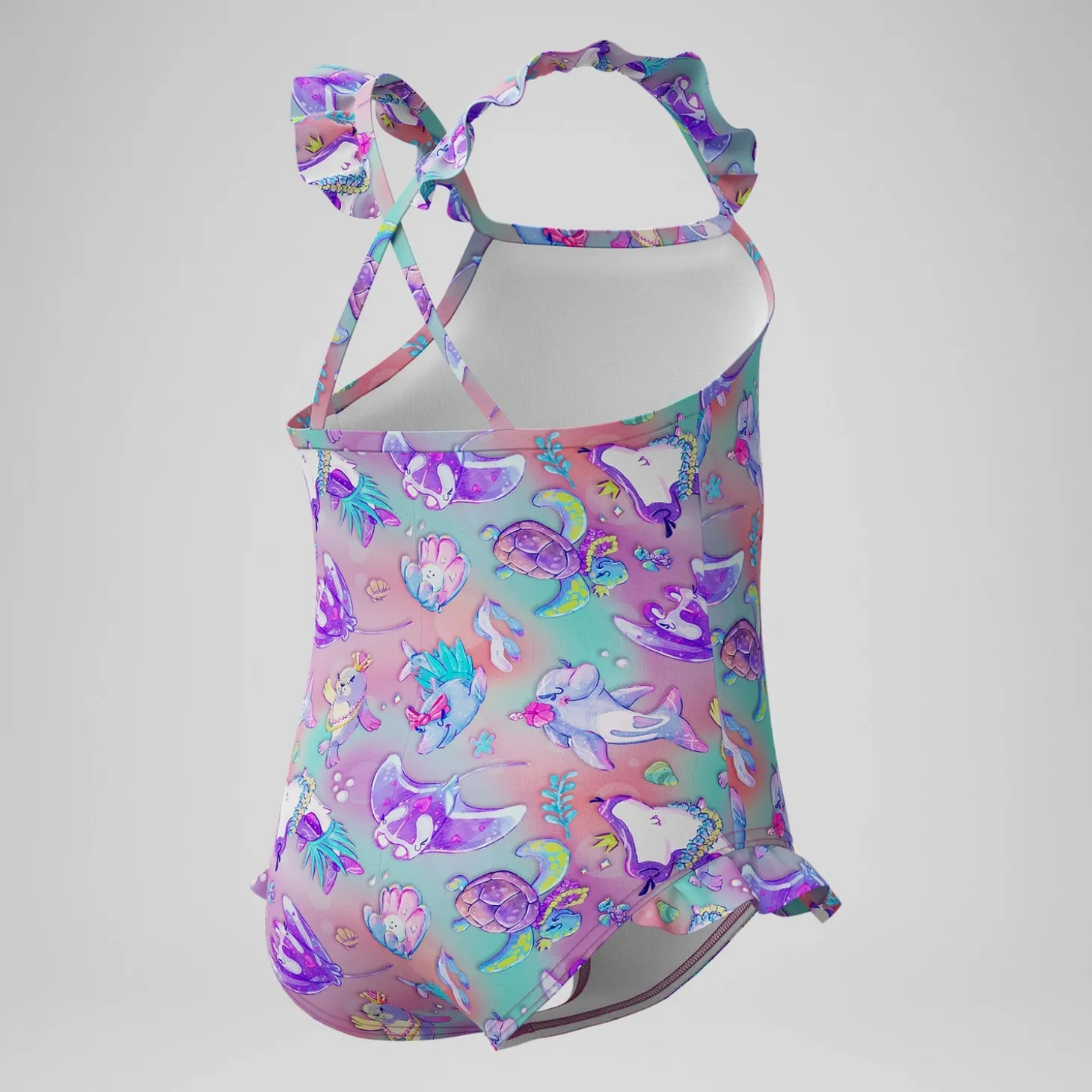 Maillot de bain Fille à fines bretelles et volants rose/violet