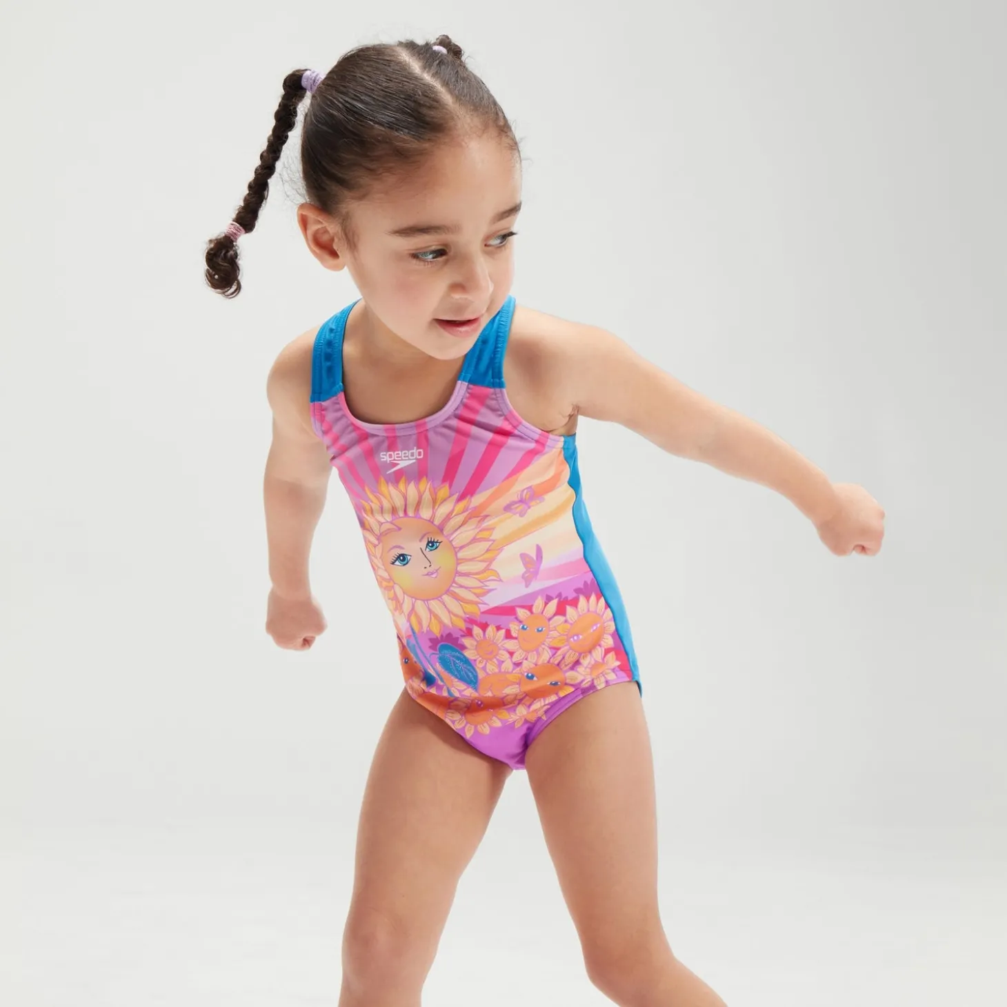 Maillot de bain Fille à imprimé numérique Orange/Violet