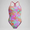 Maillot de bain Fille Club Training imprimé Lane Line Back rose/vert