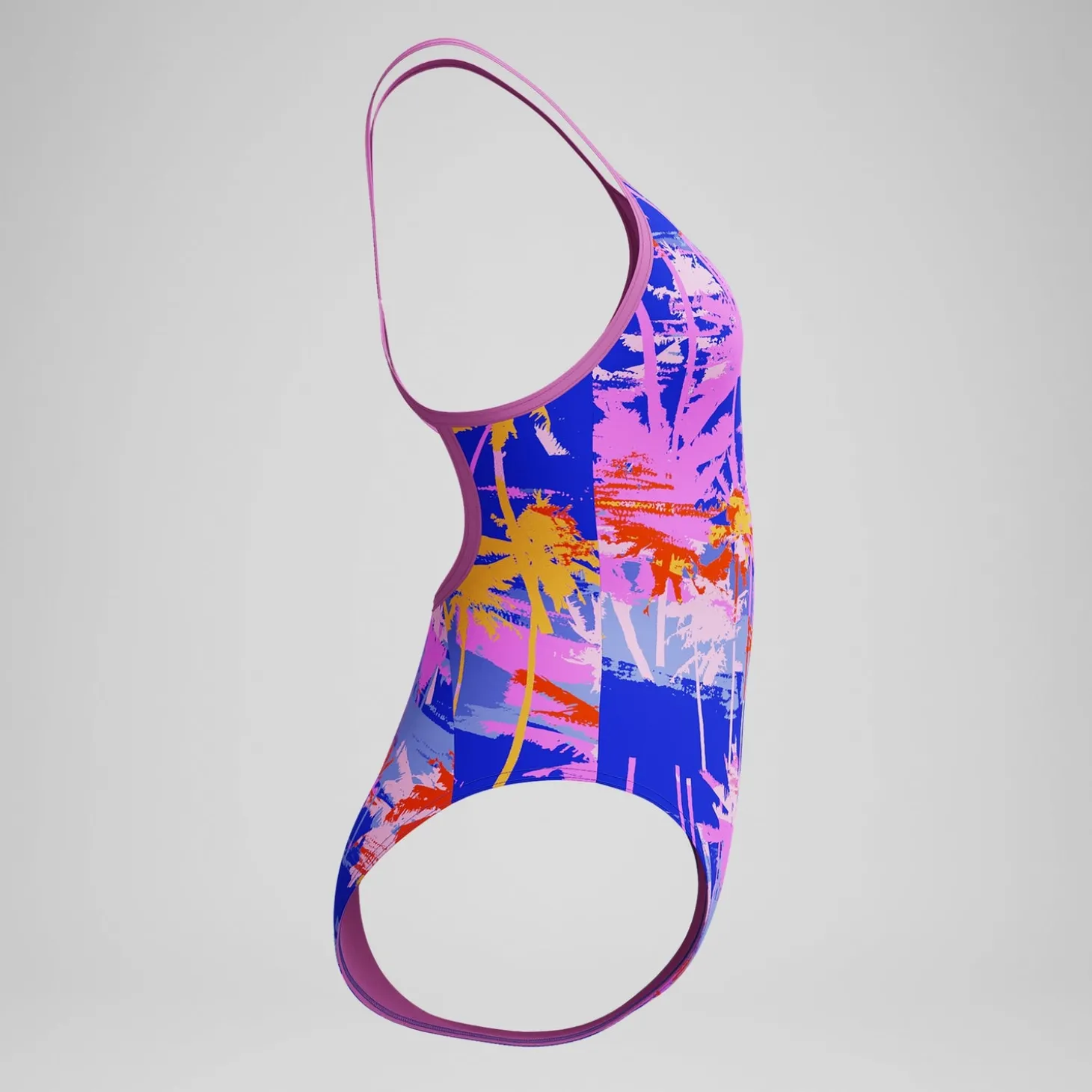 Maillot de bain Fille Club Training dos en V et imprimé bleu/rose