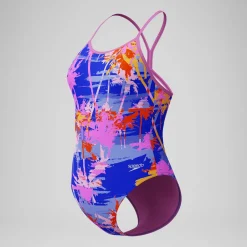 Maillot de bain Fille Club Training dos en V et imprimé bleu/rose