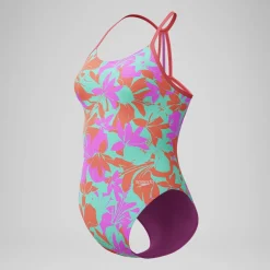 Maillot de bain Fille Club Training imprimé Lane Line Back rose/vert