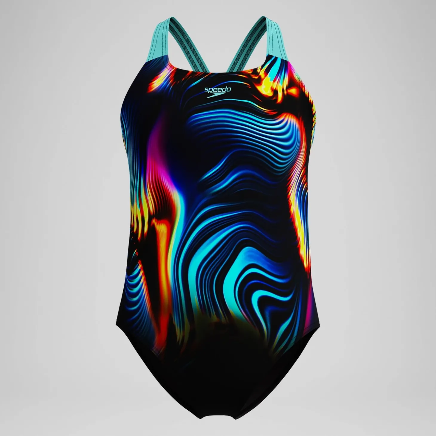Maillot de bain Fille Digital Placement Powerback noir/bleu