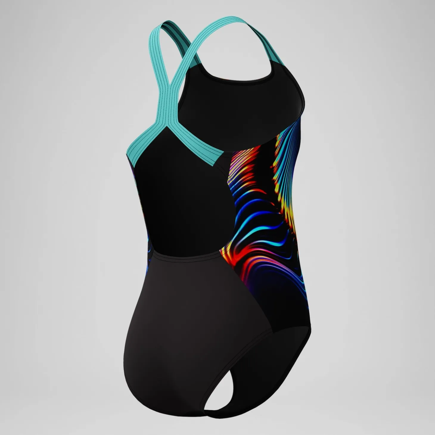 Maillot de bain Fille Digital Placement Powerback noir/bleu