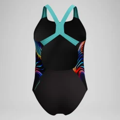 Maillot de bain Fille Digital Placement Powerback noir/bleu