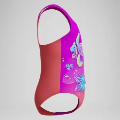 Maillot de bain Fille imprimé numérique rose/corail