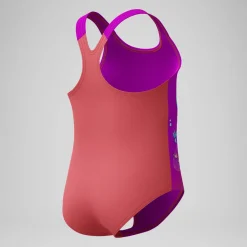 Maillot de bain Fille imprimé numérique rose/corail