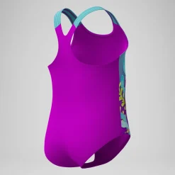 Maillot de bain Fille imprimé numérique violet/turquoise