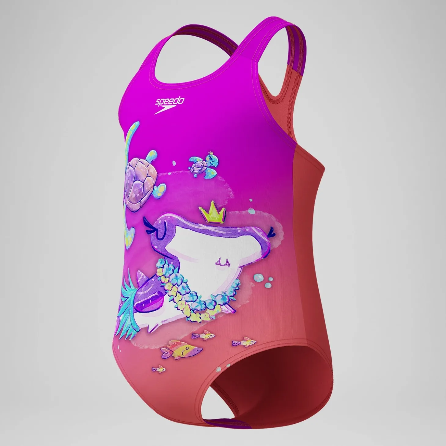 Maillot de bain Fille imprimé numérique rose/corail