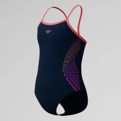 Maillot de bain Fille Plastisol Placement Muscleback à fines bretelles noir/rose