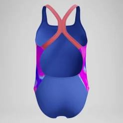 Maillot de bain Fille Powerback imprimé numérique rose/bleu