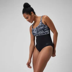 Maillot de bain gainant Femmes à imprimé Contour Eclipse pour Femmes Noir/Gris oxydé/Blanc