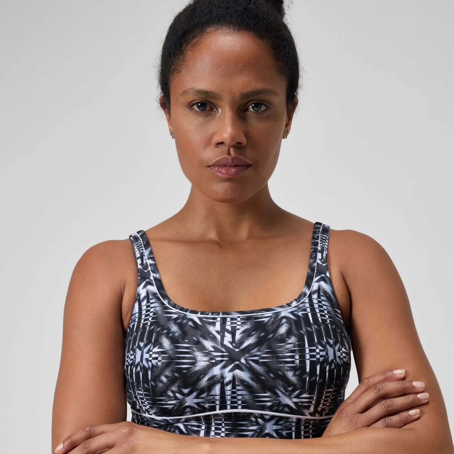 Maillot de bain gainant Femmes à imprimé Contour Eclipse pour Femmes Noir/Gris oxydé/Blanc