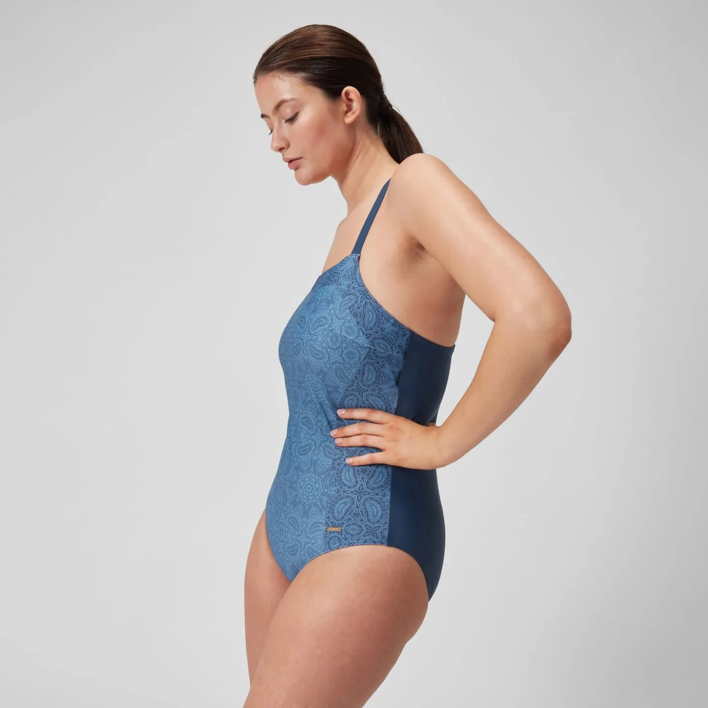 Maillot de bain galbant à encolure carrée et imprimé pour Femmes Bleu épicéa/Bleu délavé