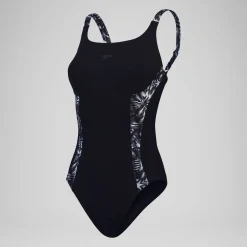 Maillot de bain galbant à imprimé Splice pour Femmes Noir/Gris oxydé/Blanc