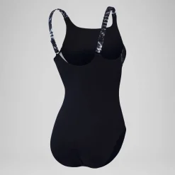 Maillot de bain galbant à imprimé Splice pour Femmes Noir/Gris oxydé/Blanc