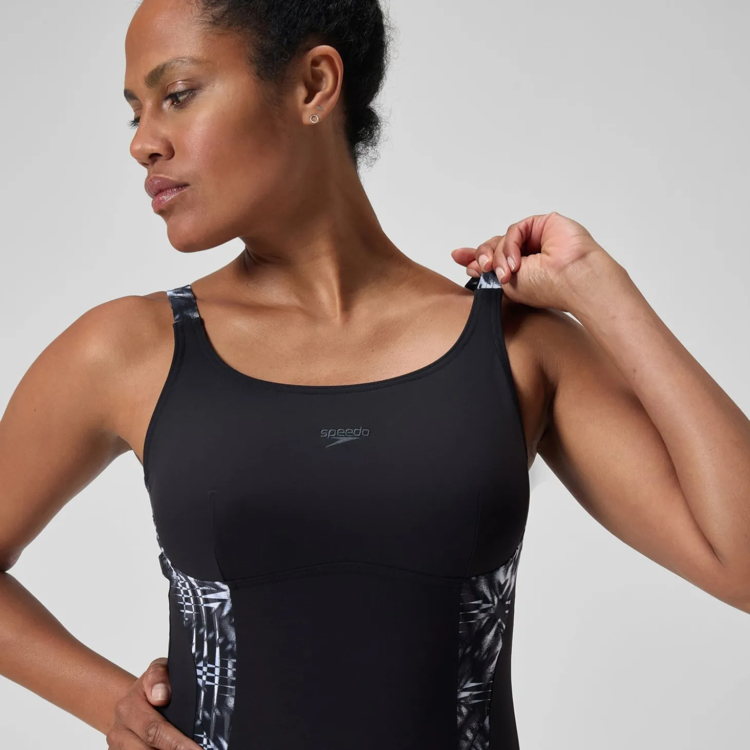 Maillot de bain galbant à imprimé Splice pour Femmes Noir/Gris oxydé/Blanc