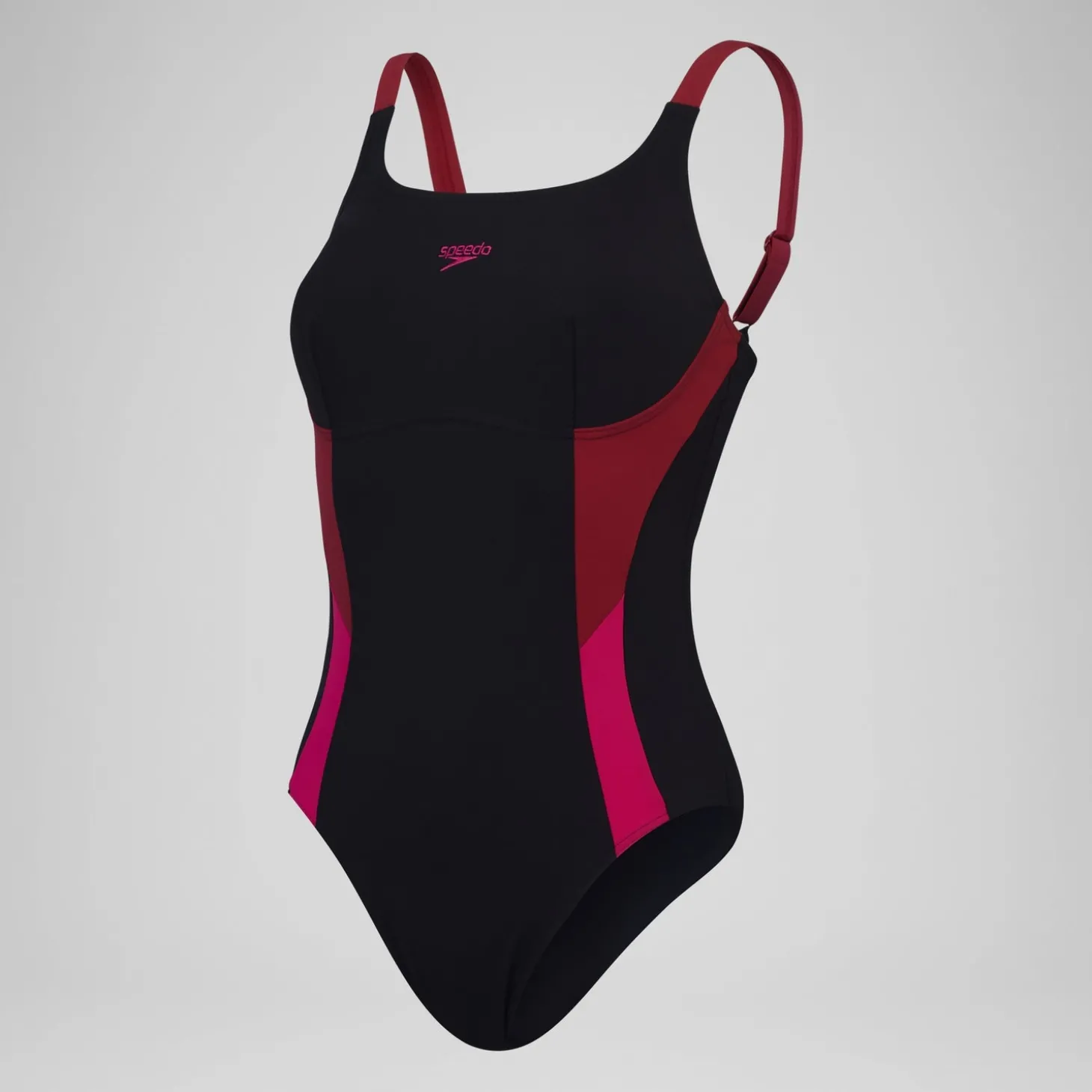 Maillot de bain galbant unique Splice pour Femmes Noir/Magenta brume/Rouge basque