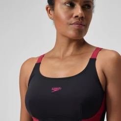 Maillot de bain galbant unique Splice pour Femmes Noir/Magenta brume/Rouge basque