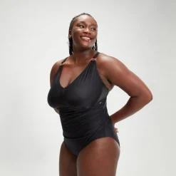 Maillot de bain grande taille Femme effet galbant col en V noir