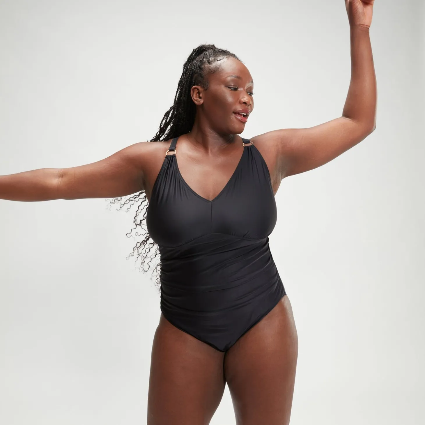 Maillot de bain grande taille Femme effet galbant col en V noir