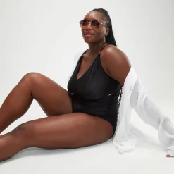 Maillot de bain grande taille Femme effet galbant col en V noir