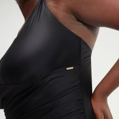 Maillot de bain grande taille Femme effet galbant col en V noir