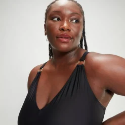 Maillot de bain grande taille Femme effet galbant col en V noir