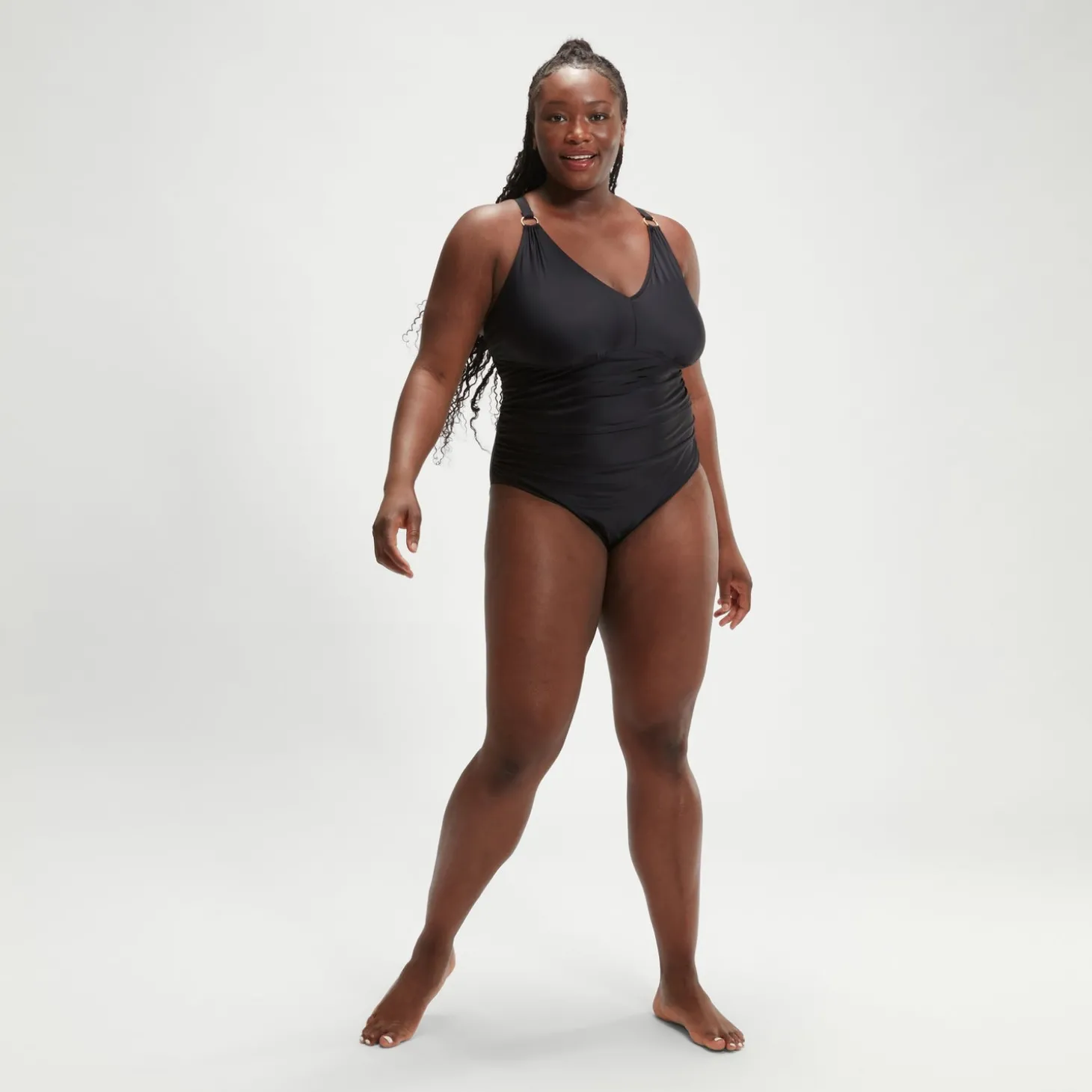 Maillot de bain grande taille Femme effet galbant col en V noir