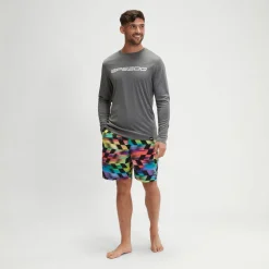 Maillot de bain graphique à manches longues Homme gris