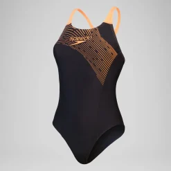 Maillot de bain 1 pièce Femmes Medley Logo pour Femmes Noir/Nectarine