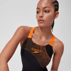 Maillot de bain 1 pièce Femmes Medley Logo pour Femmes Noir/Nectarine