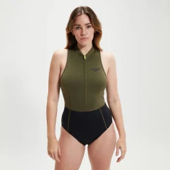 Maillot de bain thermique sans manches pour femmes Noir/Vert