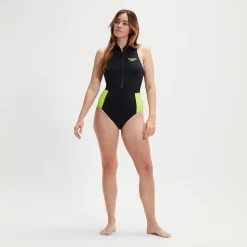 Maillot de bain thermique sans manches pour femmes Noir/Jaune