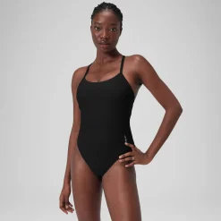 Maillot de bain uni dos nageur Femme Gris foncé