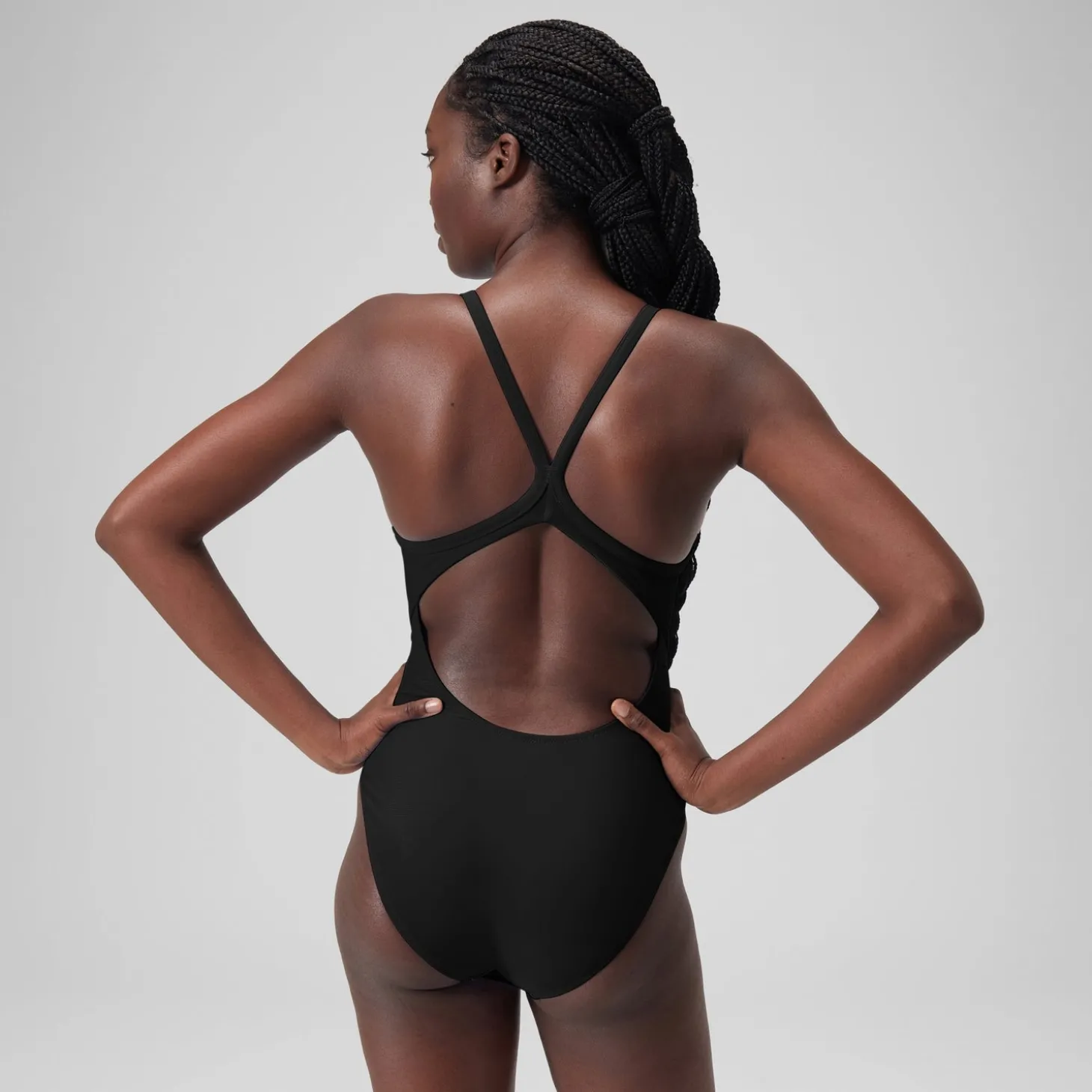 Maillot de bain uni dos nageur Femme Gris foncé